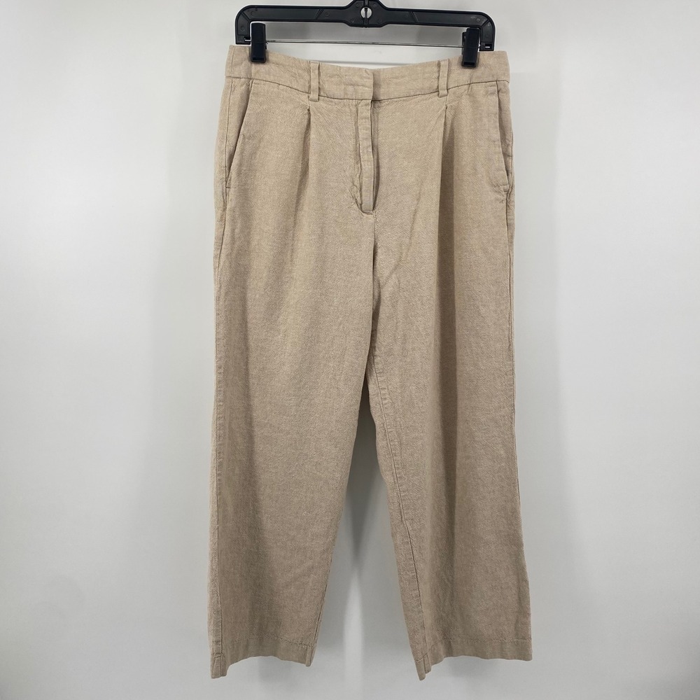 Old Navy Taylor Wide Leg Trouser Womens M Tan Linen Blend Extra High Rise